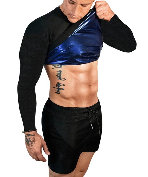 FUXERT Sauna Shirt for Men Long Sleeve Sauna Suit Heat Trapping Workout Shirts Sweat Enhance Vest for Workout Sports(BK XL)