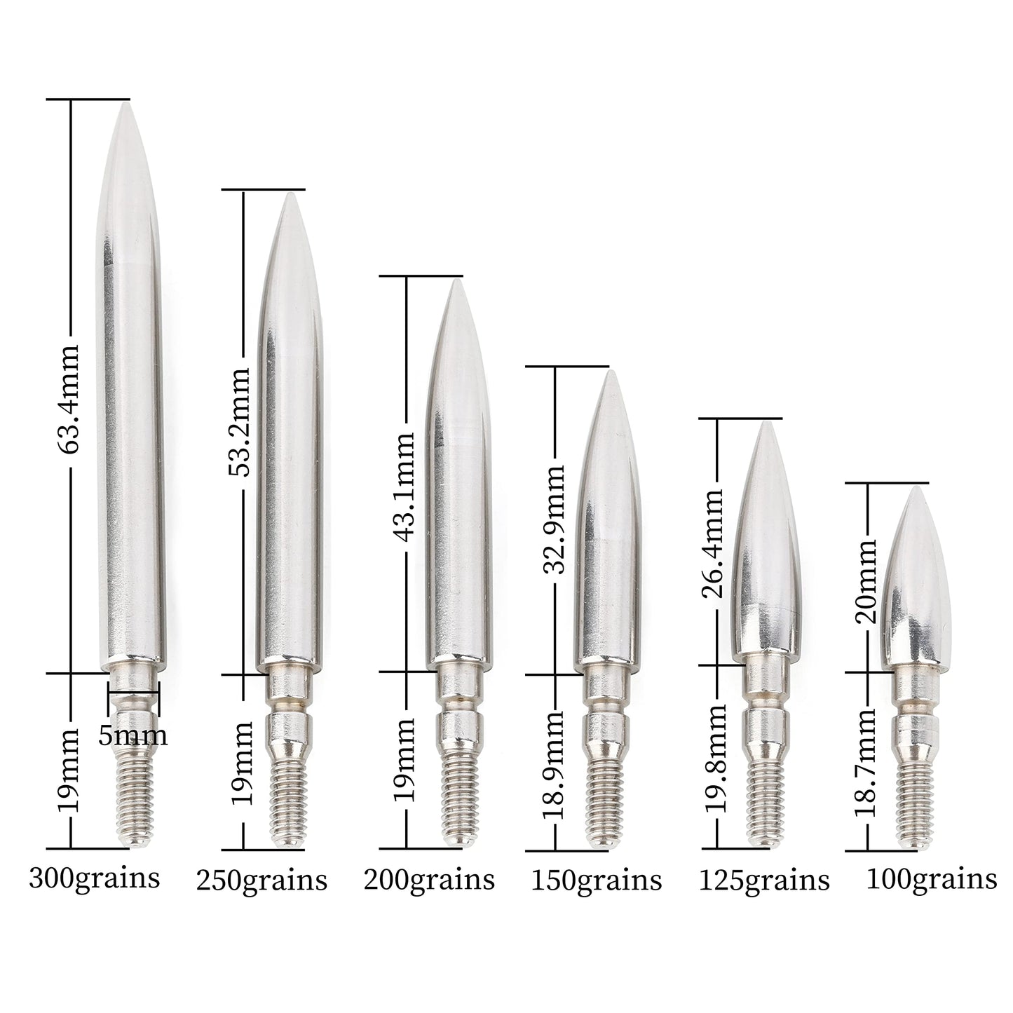 Archery Field Points Stainless Steel Screw in Target Practice Bullet Point