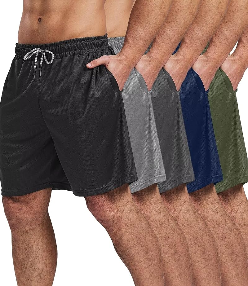5-Pack 7-Inch Men’s Gym Shorts with Pockets - Quick-Dry, Moisture-Wicking, Drawstring