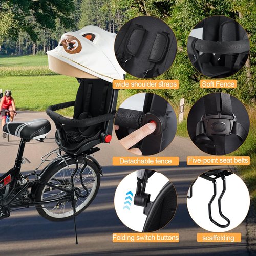 XIEEIX Rear Child Bike Seat, with Rain Shelter Backrest Rear Bike Seat, Foldable Rear Mounted Child Bike Seat, 2025 New Comfortable Child Rear Seat, Suitable for Most Bicycle Rear Frames