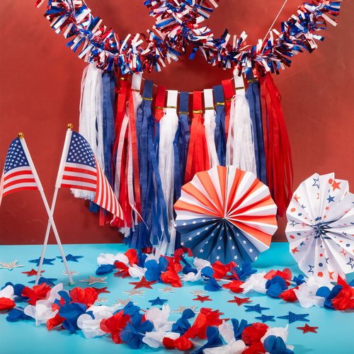 Simgoing 23 Pcs 4th of July Parade Patriotic Bike Decoration Kit Red White and Blue Bicycle Accessories Streamer Tassels Garland America Star Stickers for Independence Day Bike Parade Accessories