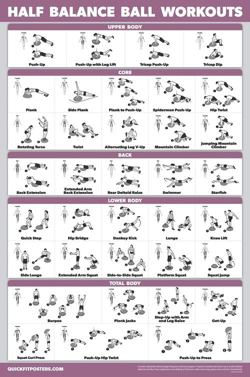 Half Balance Ball Workout Poster - Exercise Chart (LAMINATED, 18" x 24")