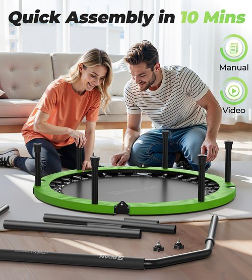 BCAN 40" Foldable Mini Trampoline, Rebounder Trampoline for Adults, Adjustable Foam Handle, Exercise Rebounder for Adults Indoor/Garden Workout, Max Load 330lbs, Green