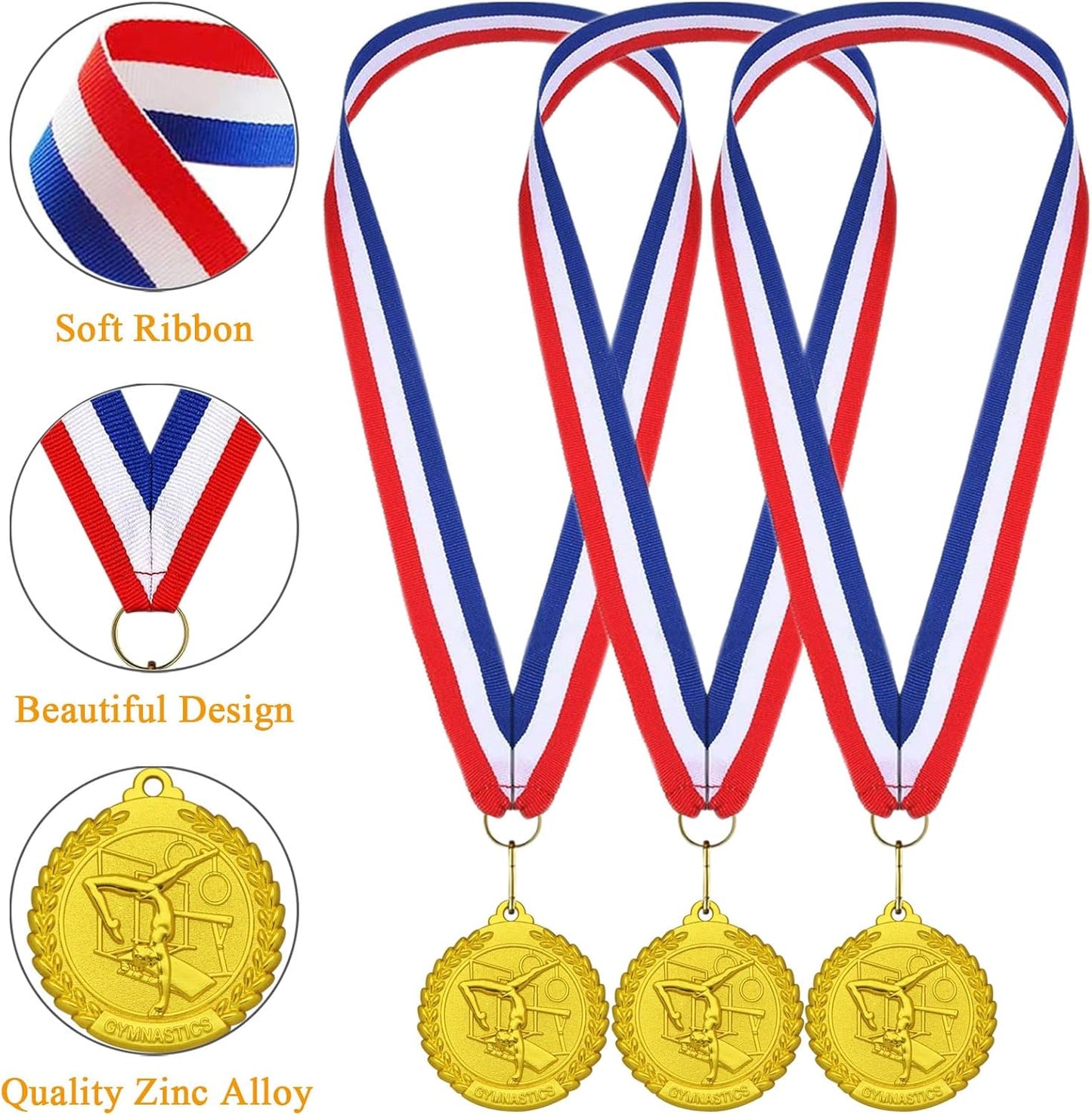 12 Pieces Gold Medals for Awards - Winner Medal Metal with Neck Ribbon Prizes for Kids, Adults, Sports Day, Spelling Bees, Competitions, Party, 2 Inches