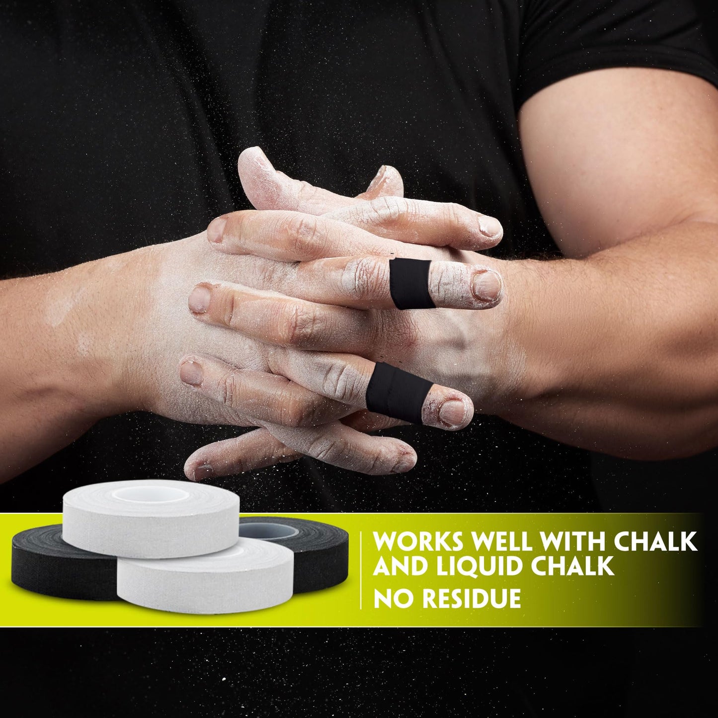 EAGLES Finger Tape 2, 3, 6 or 12 Pack Black or White | Residue Free Skin Friendly Strong Athletic Sports Tapes | 0.5” x 45 Ft for BJJ Jiu Jitsu Grappling MMA Knob Tape Weight (Black, 2 Pack)