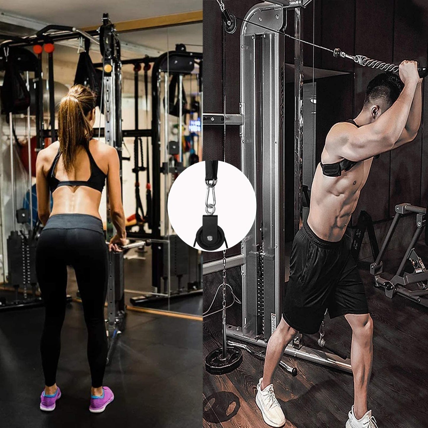 Home Gym Pulley Cable System,Silent Weight Cable Machine Attachment for Lat Pulldowns Tricep Extensions Heavy Duty Coated Steel Wire,Easy DIY Setup with Hanging Strap Carabiners Ideal for Small Spaces