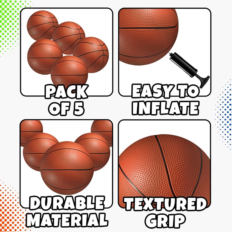 Variation Orange: 6-Inch Mini Basketball Set for Kids — 5 Pack with Hand Pump