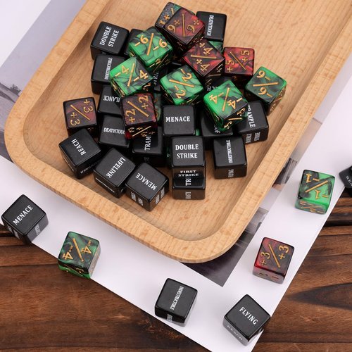 48pcs Abilities Keywords Counter Dice with Velvet Pouch, Acrylic Loyalty Dice Tokens Magic Life Counters Set Creature Stats Buff for MTG TCG Gathering Party Card Gaming Accessories