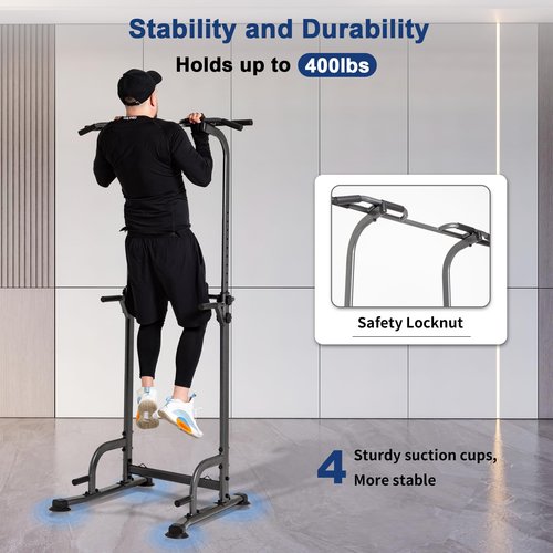 BARWING Power Tower Pull Up Bar Station for Home Gym Dip Station Adjustable Height Strength Training Workout Equipment 400LBS