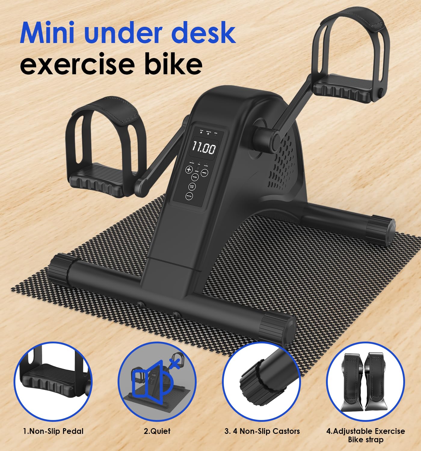 Under Desk Bike Pedal Exerciser for Seniors, 12-Level Electric Mini Exercise Bike with LCD, Quiet Motorized Arm & Leg Pedaler for Seniors at Home, Black
