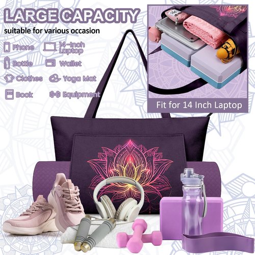 Feijiati Women's Yoga Bag with Yoga Mat Carrier - Large Mat Pocket Fitness Tote for Pilates, Gym, Travel, Office & Beach