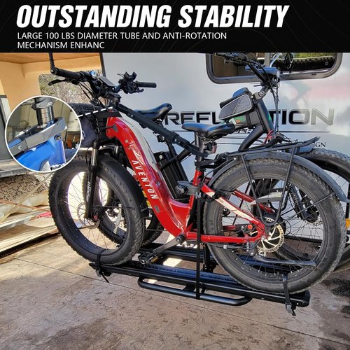 SOENBOO 2 EBike Rack with Cross Bar & Ramp, 5" Fat Tire Carrier, Foldable & Lockable Bike Racks, 200 LBS Capacity Electric Bicycle Racks Platform, Fits 2" Standard Hitch for SUVs Cars Trucks Vans