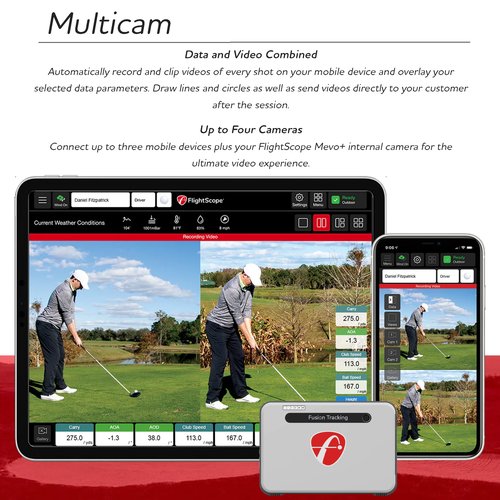 FlightScope Mevo+ GPS Golf Launch Monitor and Simulator with Pro Package and Face Impact Software | 60 Complete Golf Data Parameters with i4 Golf Rangefinder | 6X Magnification, 1,000 Yard Range