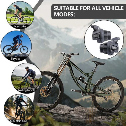 Airuzara 2 Pcs Bike Gear Shifters 3×7 Speed, Bicycle Revoshift Shift Lever RS25-3L RS25-7R Bicycle Twist Grip Thumb Gear Shifter for MTB Folding Mountain Bike