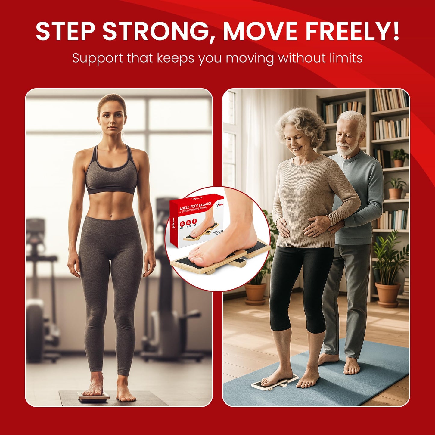 Velifit Ankle Strengthener & Axis Board, Bamboo Ankle Balance Board for Physical Therapy, Blackboard Foot Trainer & Foot Strengthener, Giboard for Balance Training, Axisboard for Leg Stability