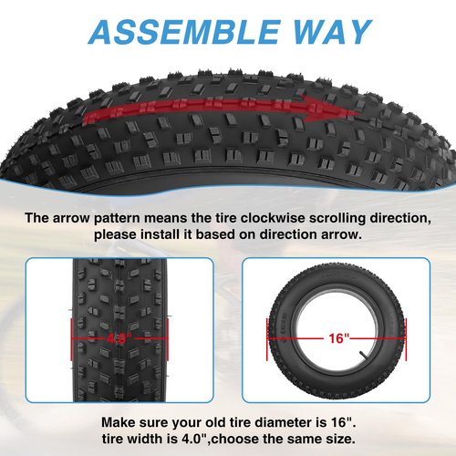 MEGHNA Fat Bike Tire 16 x 4.0 inch with Inner Tubes Electric Bike Tire Fat Tire 16 inch Heavy Duty Anti-Slip Foldable Replacement All Terrain Tire for Kids Bike E-Bike (2 Tires with Inner Tubes)