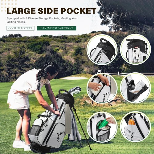 UNIHIMAL Golf Stand Bag with 7 Way Top Dividers, Lightweight Golf Bags for Men Women with Multiple Pockets, Dual Straps (White)