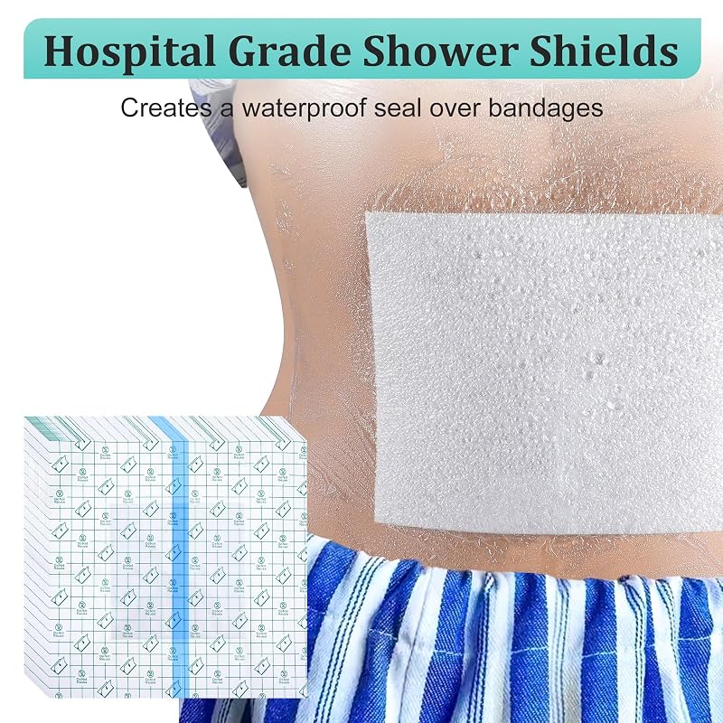 Sibba 10” x 12” Wound Shower Cover Shields – 30 Pcs Transparent Waterproof Ostomy Bag Protectors