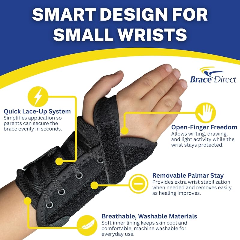 Left Pediatric Wrist Brace for Children 4"-5.5" - Lace-Up Support Splint