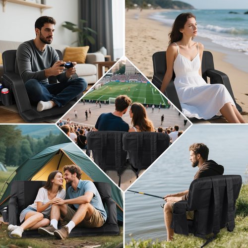 JTSIOV Stadium Seats with Back Support, 25" Extra Wide Bleacher Chairs with Back and Cushion, 3D Mesh Stitching Stadium Chair, 6 Reclining Positions Bleacher Seats for Sports Events (2pcs)