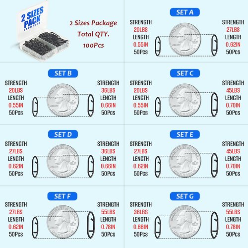 TOKUTSURI Fishing Quick Change Clips Topwater Speed Clips Crankbaits Quick Snaps Fishing Speed Power Clip Stainless Saltwater Freshwater 100pcs Black Set A