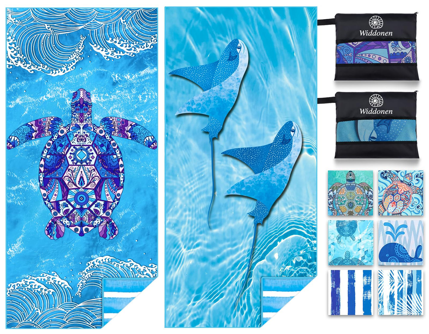 Widdonen Microfiber Lightweight Beach Towel Sand Free Quick Dry Absorbent Thin Compact Towels for Swimming Pool Camping Beach Accessories Large Easy Pack Travel Things for Vacation Essentials Gift