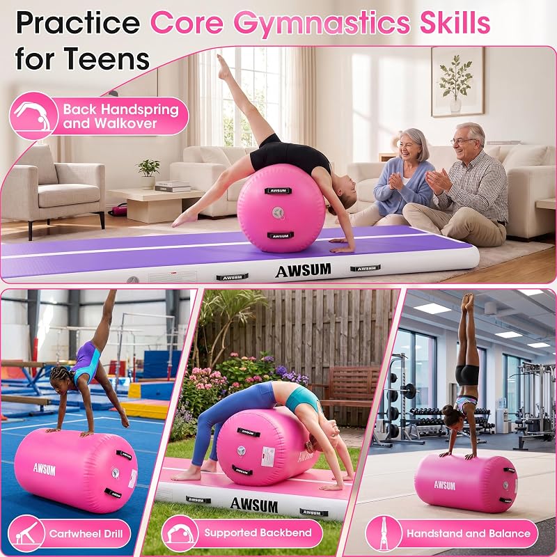 Air Roller Gymnastics Barrel for Back Handspring & Walkover - Pink 39.4" L × 23.6" Dia (Variation: Pink)