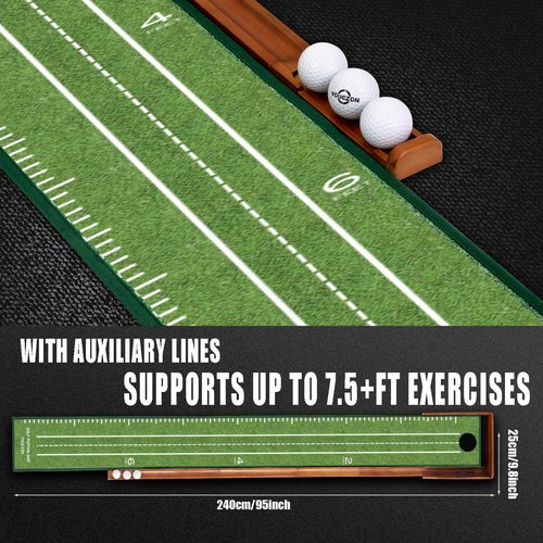 YOUCZON Putting Green Indoor, No Hump Golf Mat with Auto Ball Return - Easy to Fold Solid Wood Base, Luxurious Velvet Surface - Ideal for Home or Office and Golfers (Light Green 1 Hole)