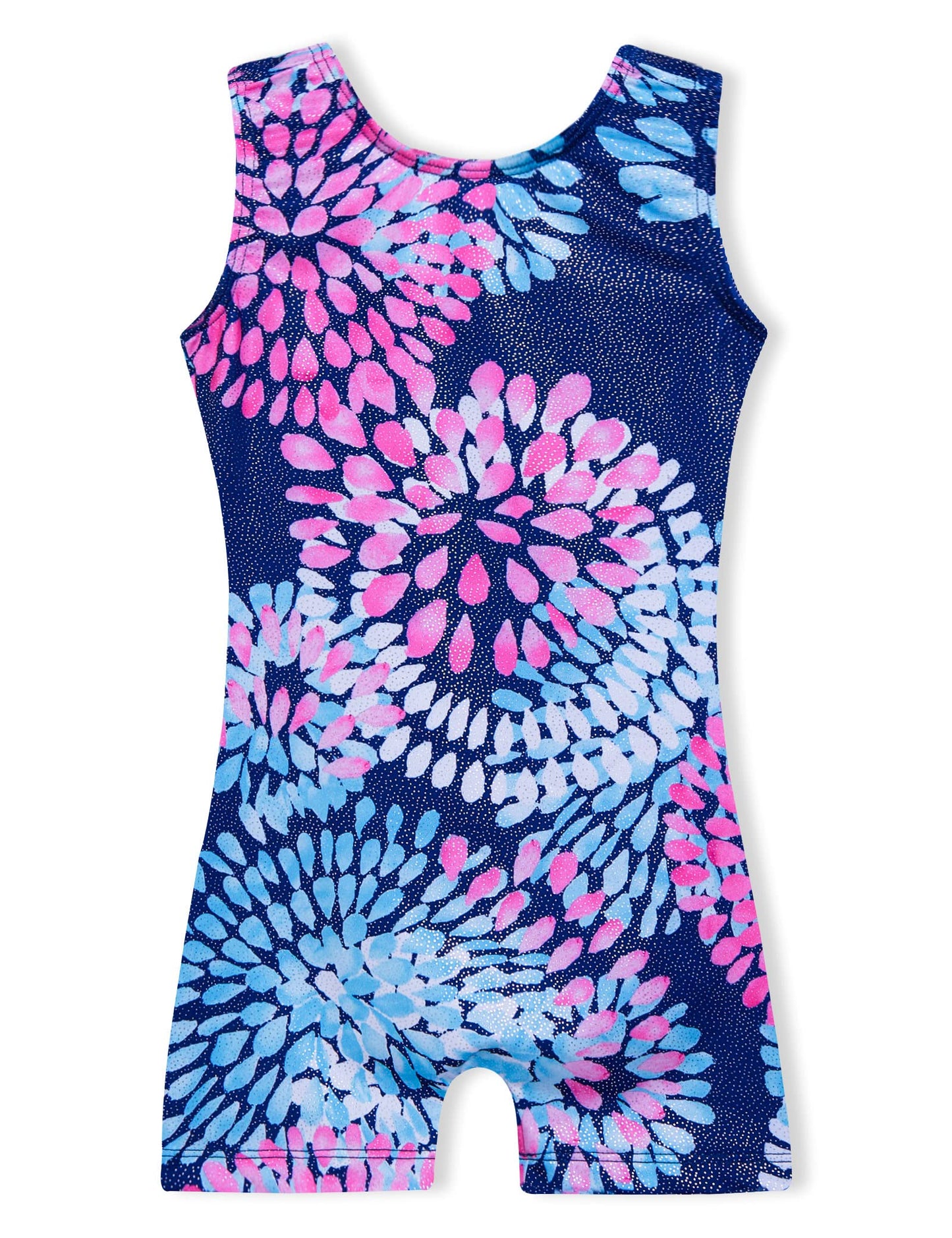 Domusgo Gymnastics Leotards for Girls 3t 4t Glitter Blue Round Flowers Sleeveless Tumbling Unitard