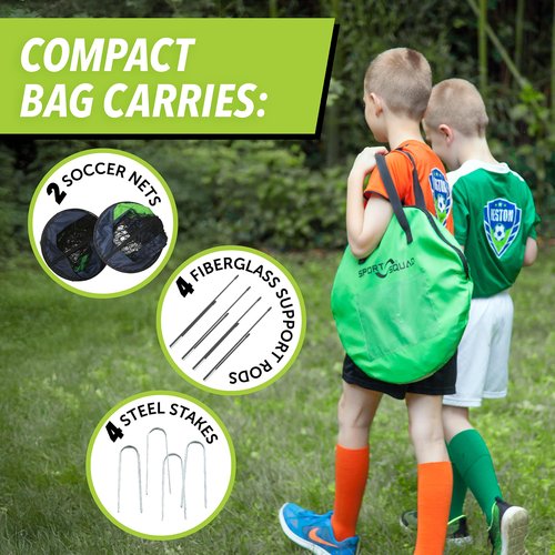 Sport Squad Portable Soccer Goal Net Set - Set of Two 4' Pop Up Training Soccer Goals with Compact Carrying Case - Easy Assembly and Compact Storage - Great for Kids and Adults