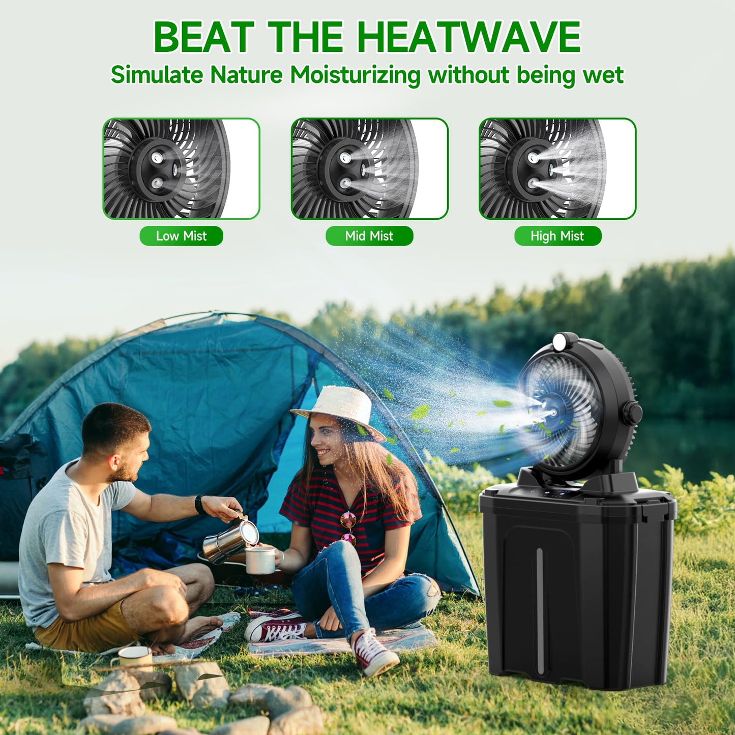11L Bucket Portable Misting Fan with LED Light, 20000mAh (6.5/12h Working Rechargeable Camping Fan, 3 Strong Winds, 3 Large Spray Outlets,Cooling Mist Fans for Fishing/Travel/Garden Party/Tent