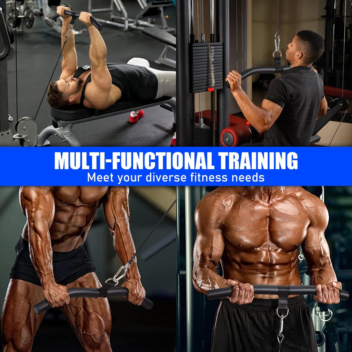 TOBWOLF Lat Pulldown Bar, Multi-Function Cable Machine Handle for Home Gym