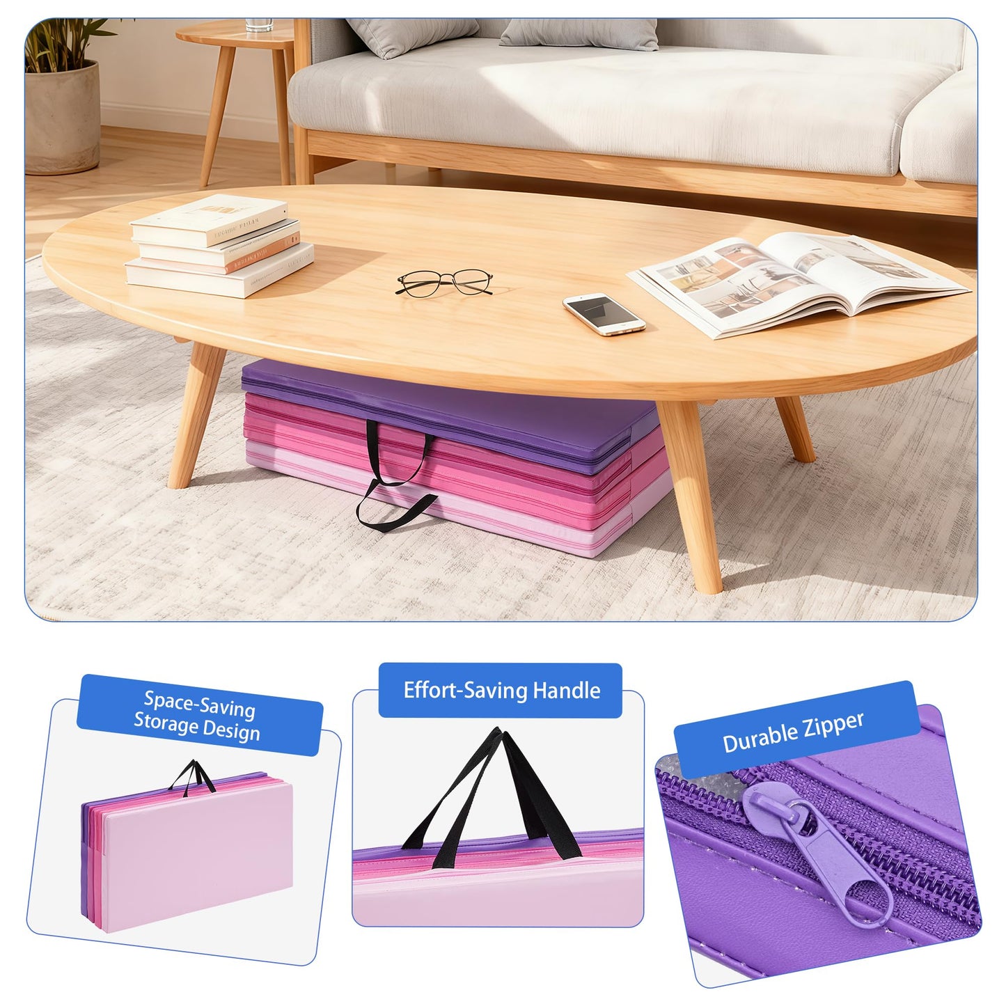 Outdoor Basic 6'x3'x2" Gymnastics Tumbling Mats Folding Panel Thick Gym Exercise Mat for Home (Colorful)