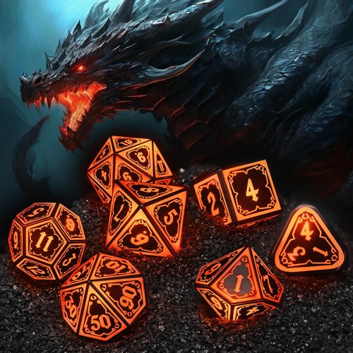 FONVGOGO Light up DND Dice Set Rechargeable,Cool LED D and D Dice 7pcs with Charging Box Polyhedral Dungeons and Dragons RPG Dice Set for Role Playing Table Game (Astral Shard Orange)