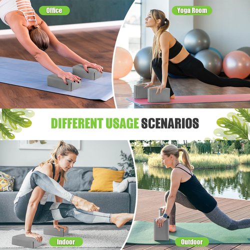 Yoga Blocks with Silicone Protective Cover, Premium EVA Foam Yoga Block for Yoga, Pilates, Meditation & Stretching, Non-Slip Lightweight Durable Bricks for Improving Poses & Balance (Gray (2 PCS), 3inch)