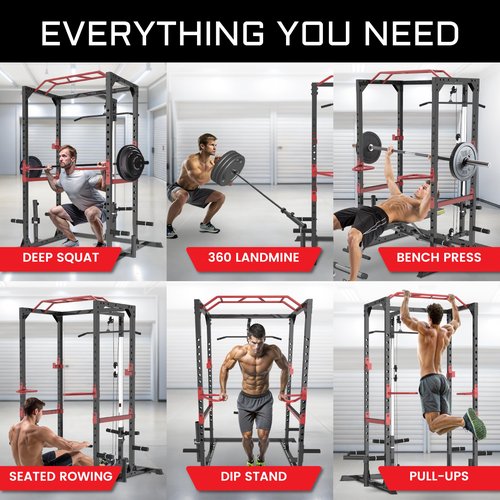 Fitness Reality XLT Squat Rack with LAT Pulldown, Landmine, Weight Horn Attachments , Barbell Holder