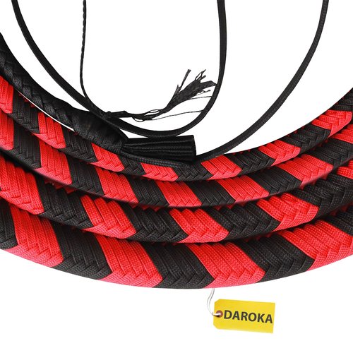 Red and Black 16-Plait Nylon Bullwhip with Leather Core – Paracord Whip with Stainless Steel Handle – Multiple Lengths (8 feet (2.4 Meter))
