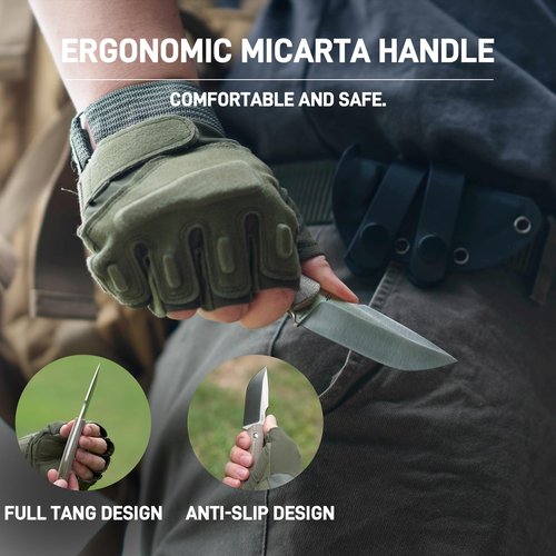 CJRB Mutt Fixed Blade Knife with Sheath, 3.18" AR-RPM9 Steel Blade with Micarta Handle Camping Hiking Survival Knife for Men Women, J1958 Green