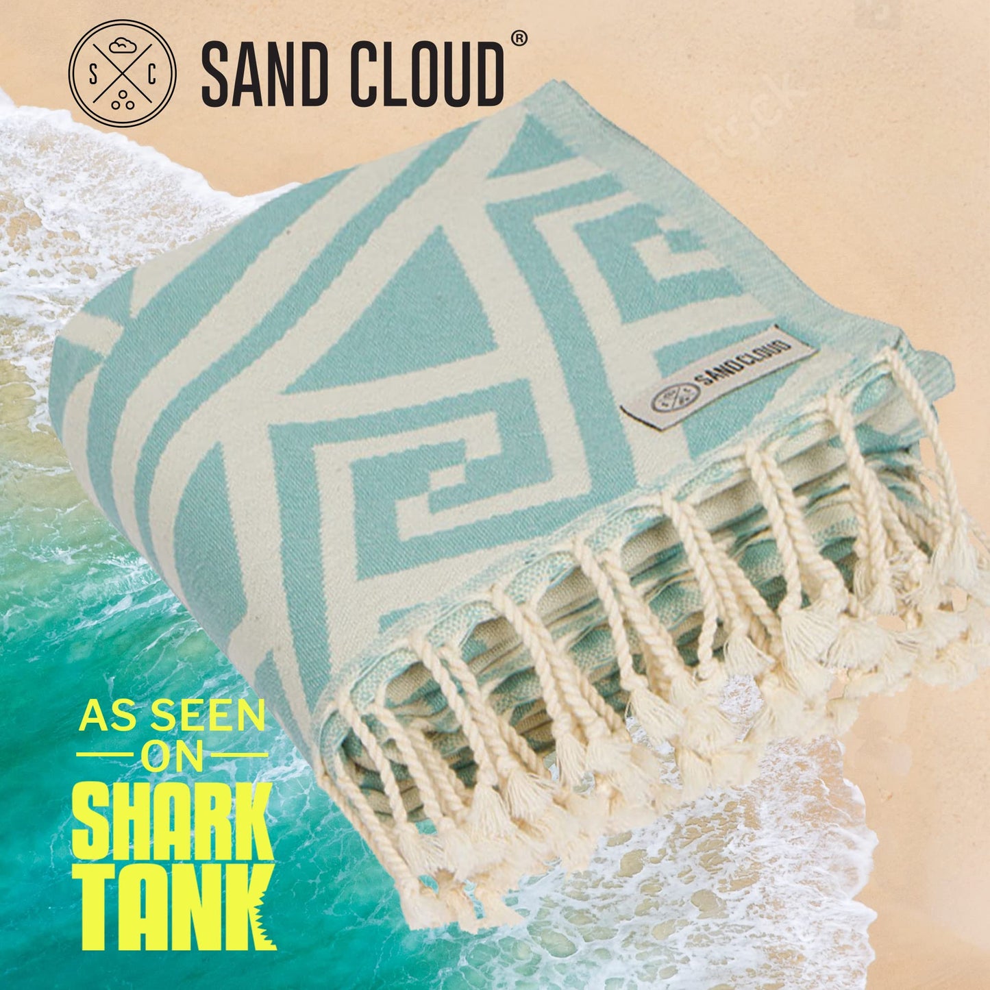 Sand Cloud Turkish Beach Towel - Sand Resistant - 100% Organic Turkish Cotton Yarn - Quick Dry Towel for Beach, Picnic Blanket or Throw - As Seen on Shark Tank - Mandala (Mint)