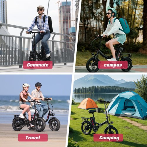 Windone S14 Electric Bike for Adults, Max 19MPH Speed & 28 Miles Range (PAS), 500W Peak Motor and Lightweight & Portable, Dual Shock Absorbers Electric Bicycle, 14" Foldable ebike for Adults and Teens