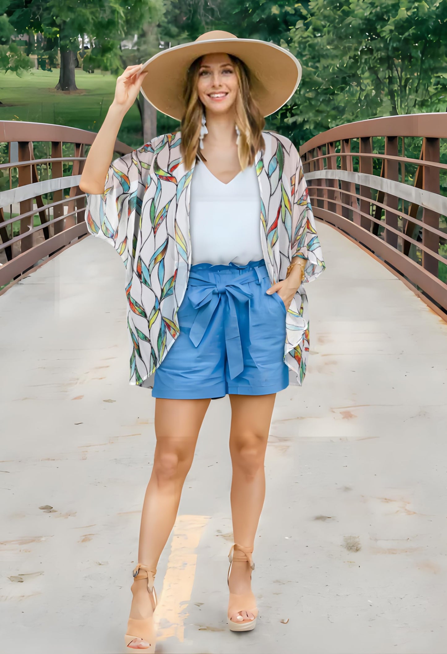 Womens Short Cardigans Casual Cover Up Open Front Kimono Tops Bathings Suit Shawl (White Colorful Leaves,XL)