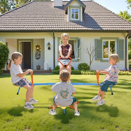 VEVOR Seesaw Teeter Totter for Kids, 110 lbs Load Capacity per Seat, Sit and Spin Teeter Totter with 4-prong Support Legs, Playground Equipment with Swiveling 360 Degrees Rotating for Aged 3+, 4 Seats