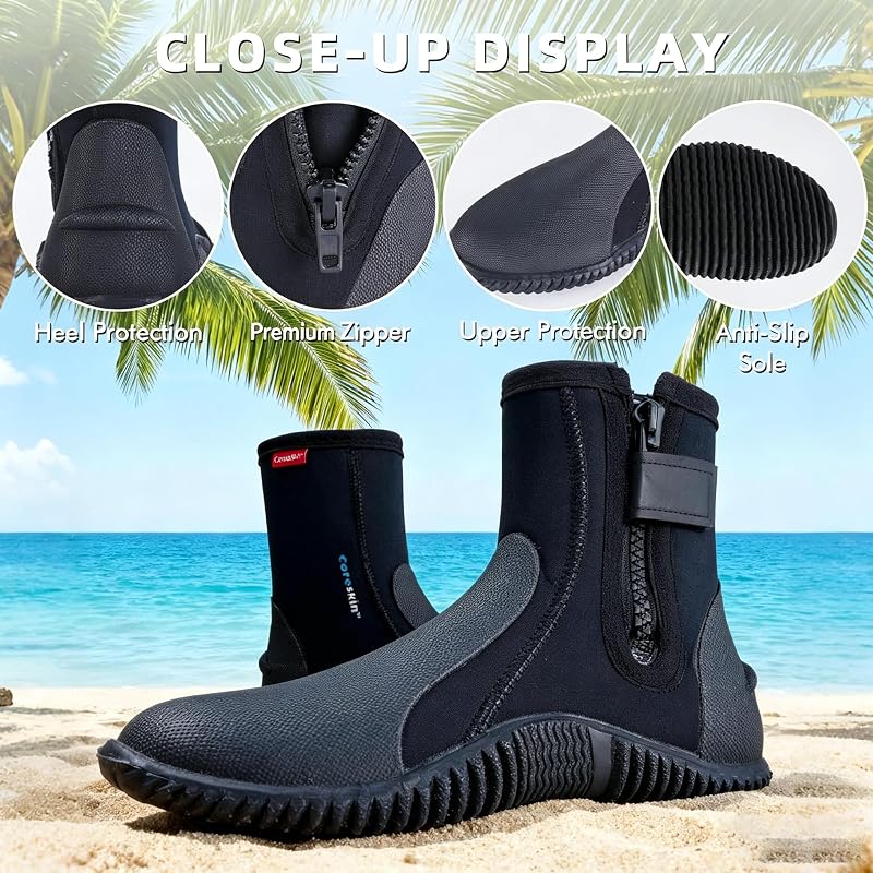 5mm Neoprene Dive Boots for Men & Women - Anti-Slip Sole, Variation M14W15