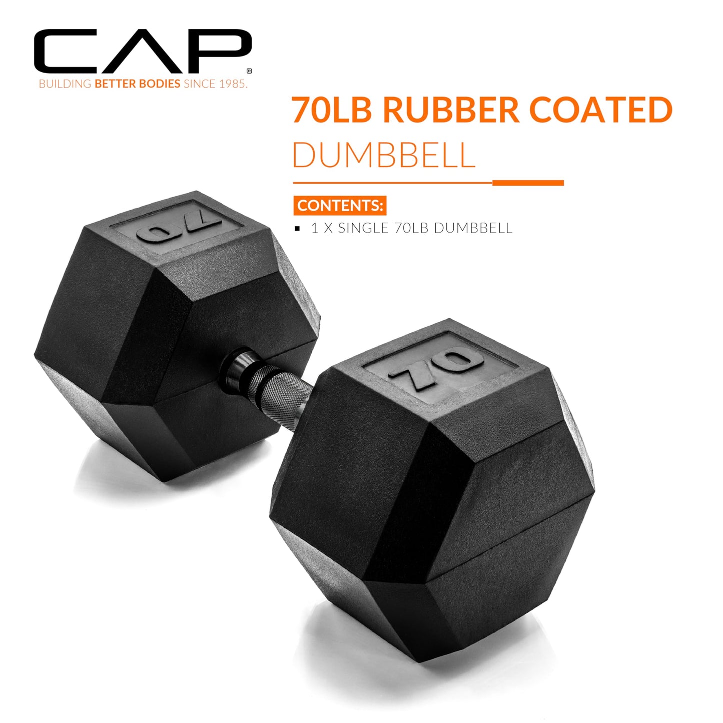 CAP Barbell 70 LB Coated Hex Dumbbell Weight with Black Handle