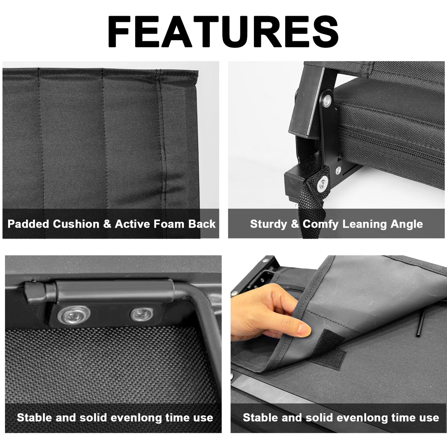 Romswi 2PK Stadium Seats for Bleachers with Back Support, Comfort Thick Padded Bleacher Seats with Cushion, Portable Folding Waterproof Bleacher Chair, with Shoulder Strap for Sports, Events, Camping