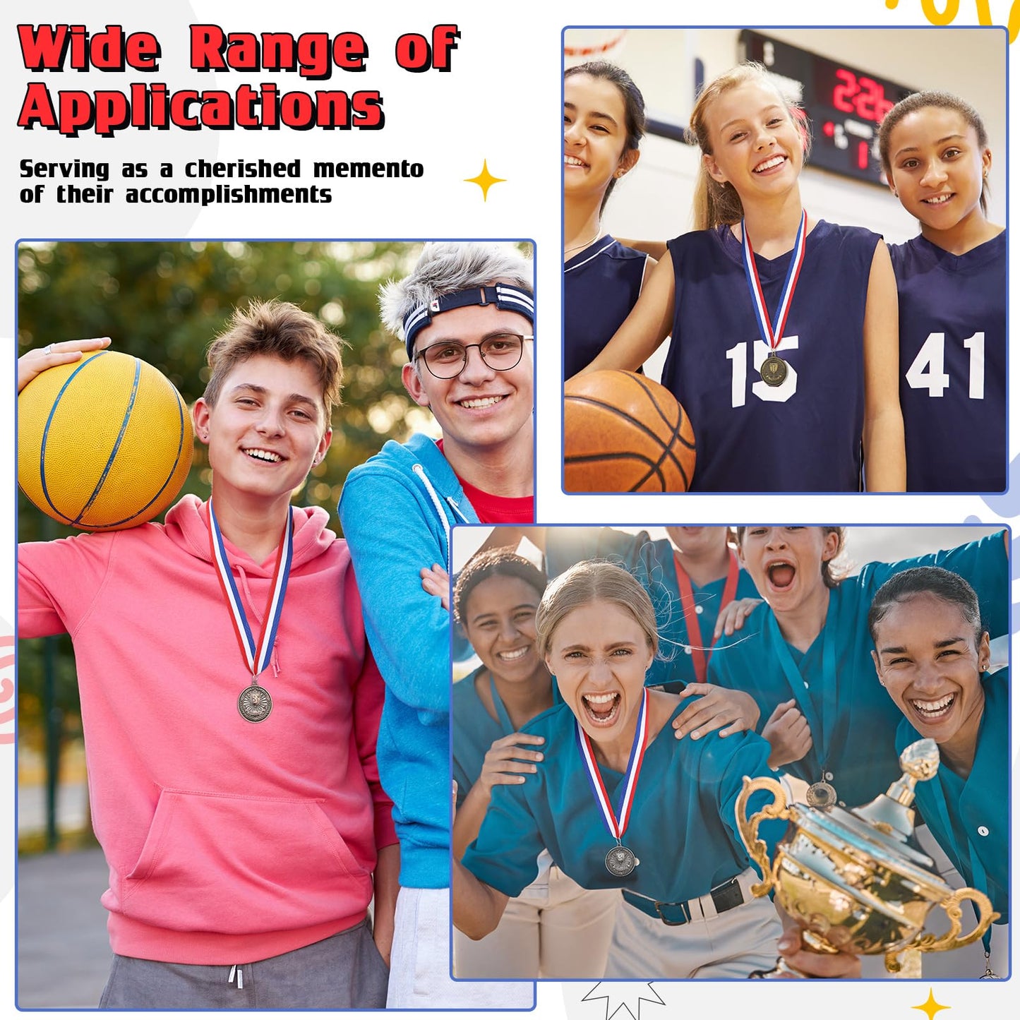 RoundFunny 24 Pcs Award Medals 1st 2nd 3rd Place Medals Metal Winner Trophy Awards Gold Silver Bronze Prizes for Sports Competitions Party, 2 Inches (Classic Color)