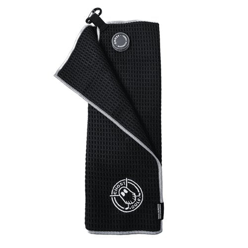 Ghost Golf Magnetic Towel (Greenside) - Premium Ultra-Absorbent Microfiber Golf Towel with Magnet for Golf Carts or Clubs - 18" x 18" Golfing Gear - Waffle Weave Pattern (Black)