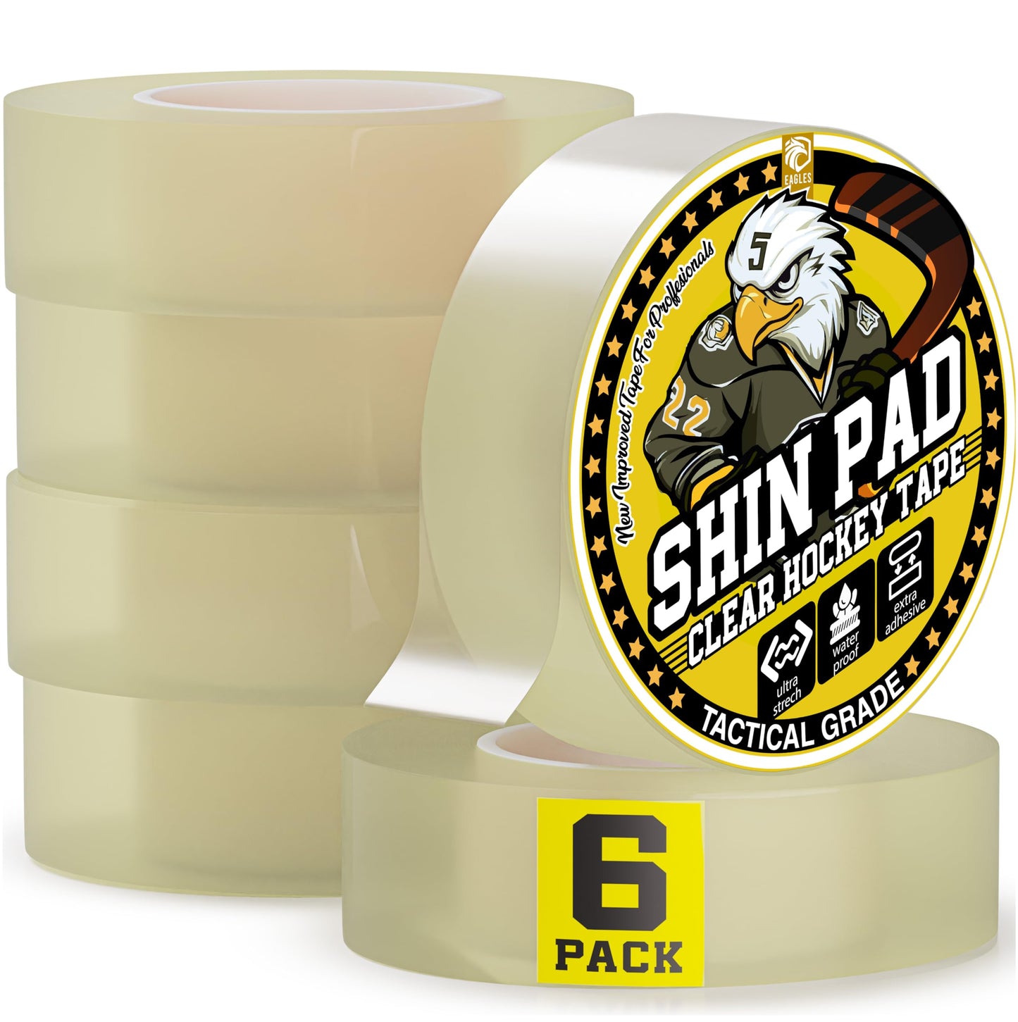 EAGLES Bulk Hockey Tape 1 or 6 Pack Black, White or Clear Multipurpose Tape Roll - Strong Adhesive - Durable Cloth or PVC Tape - Hokey Sports Gifts, Accessories, Equipment, Gear