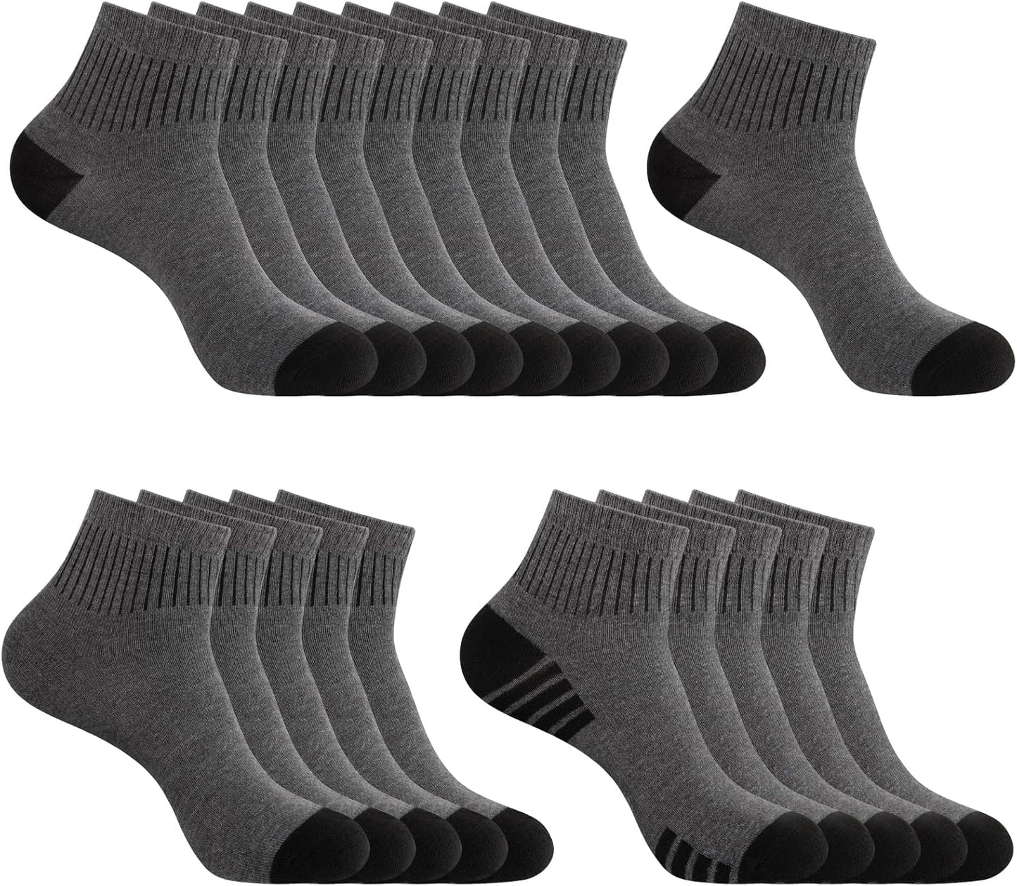 20 Pack 3 Styles Men's/Women's Mini Crew Ankle Socks Quarter Bulk - Breathable Thin Athletic Socks, Fits Shoe Size 8-11