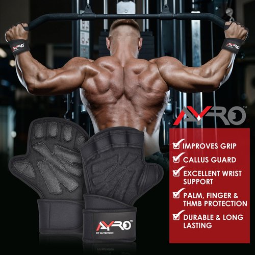 AYRO Ventilated Weightlifting Workout Gloves for Men & Women, Gym Gloves with Built-in Wrist Wraps for Men & Women-Best for Weightlifting, Gym Fitness, Cross Training (X-Large) (Black, Medium)
